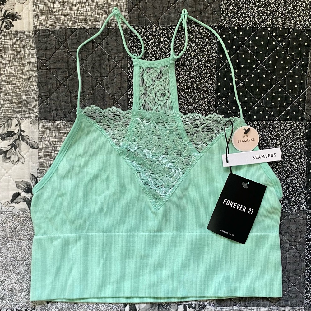 forever 21 pastel mint green seamless racerback bralette — size medium / large